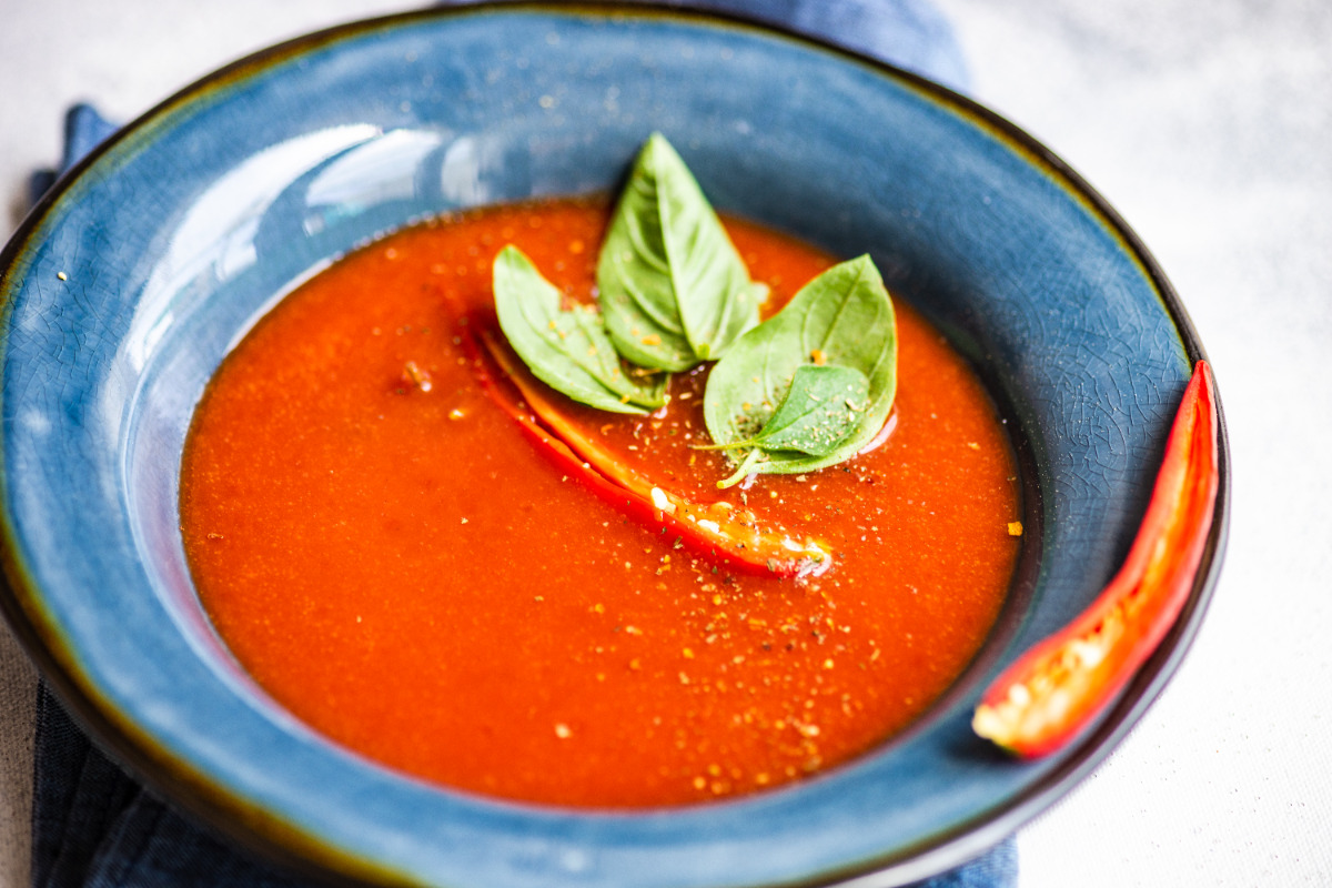 A delicious plate of gazpacho.