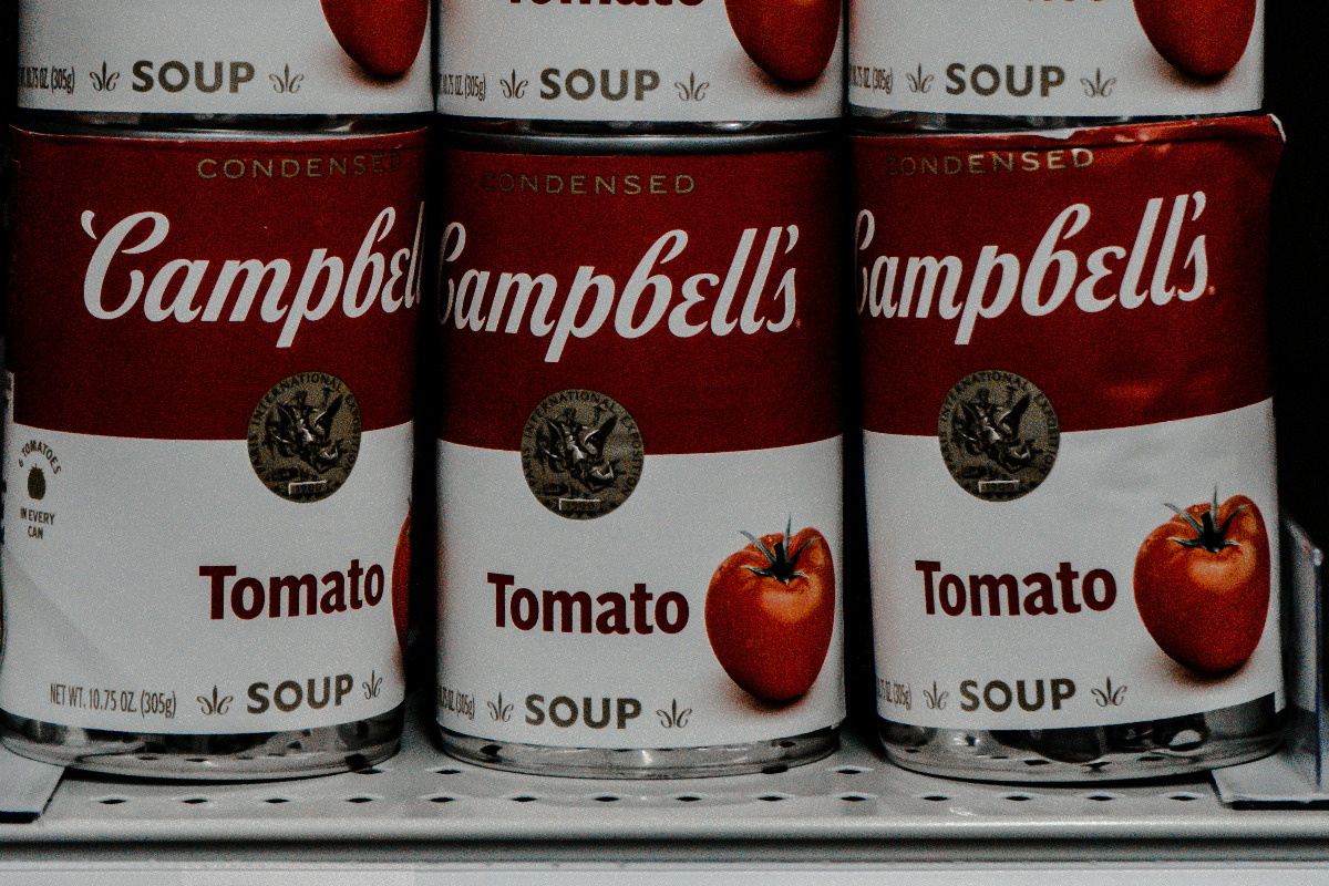 Cans of Campbell's tomato soup.